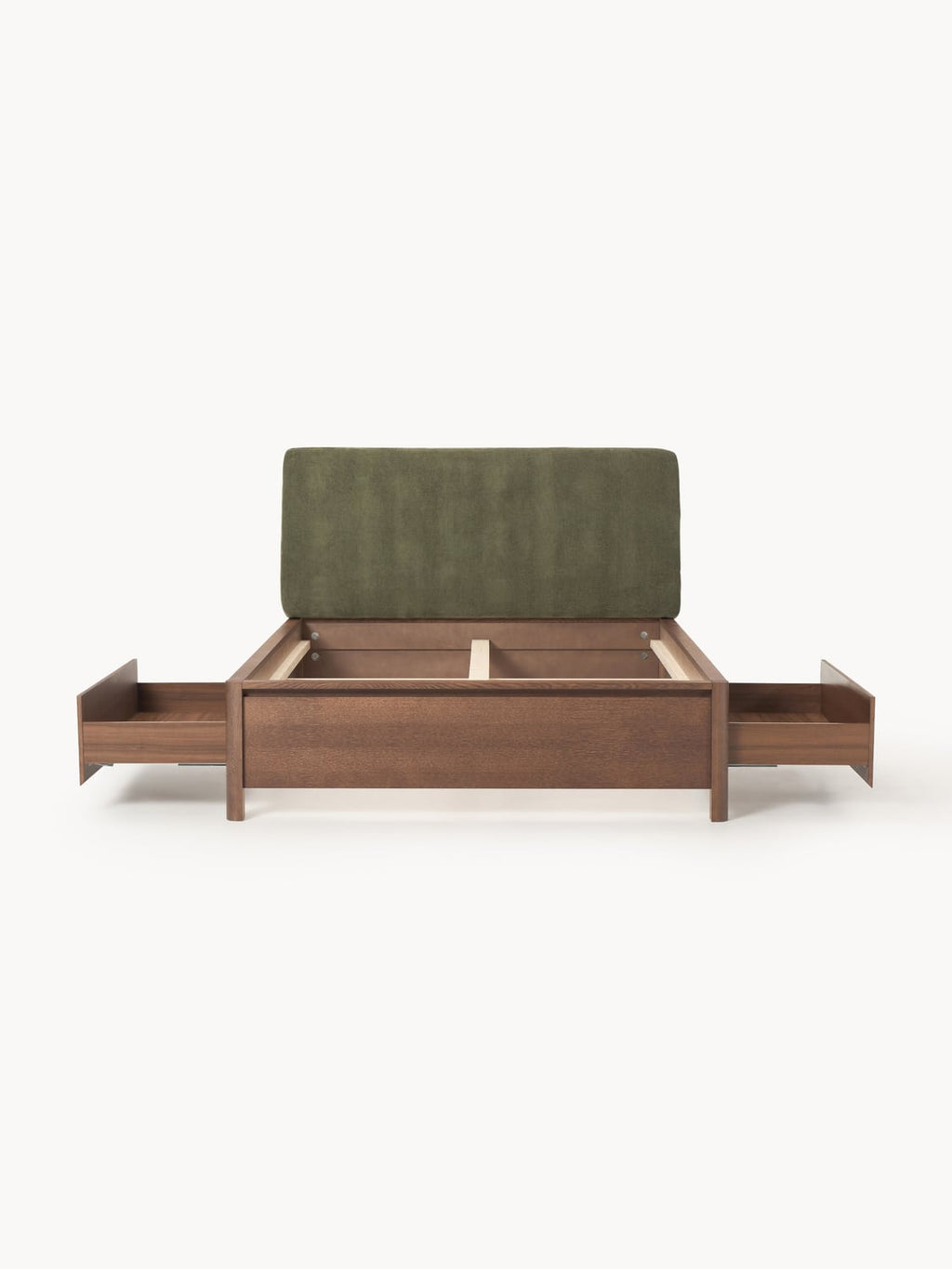 Santiago Wooden Bed with Upholstered Headboard and Drawers — Taupe