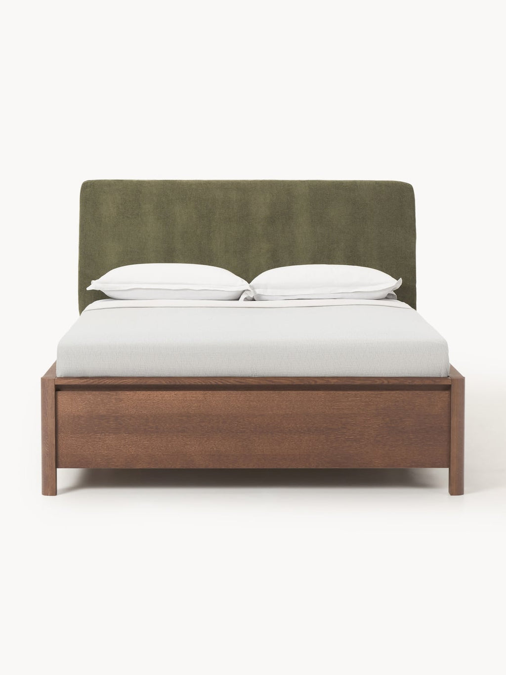 Santiago Wooden Bed with Upholstered Headboard and Drawers — Taupe
