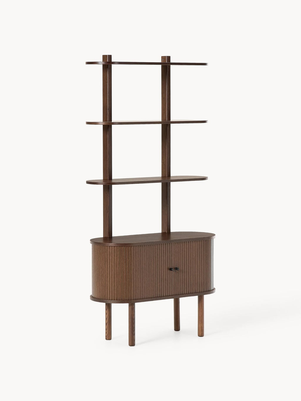 Calary Narrow Shelving Unit with Fluted Front — Dark Grey