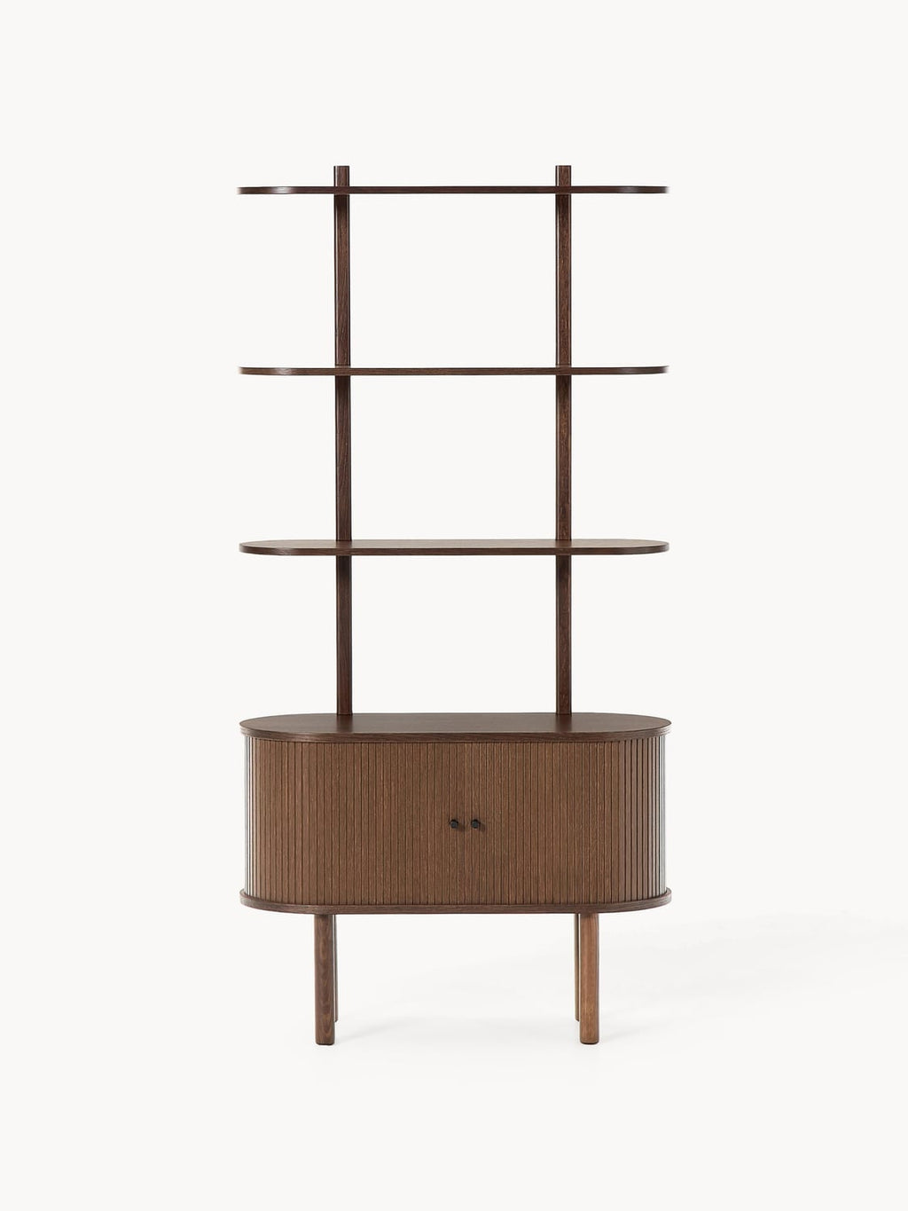 Calary Narrow Shelving Unit with Fluted Front — Dark Grey