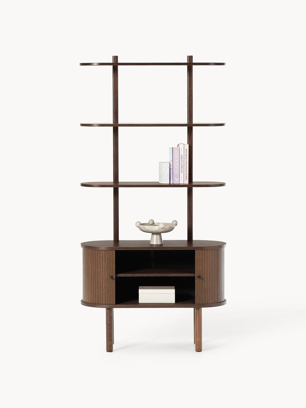 Calary Narrow Shelving Unit with Fluted Front — Dark Grey