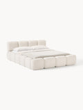 Tayla Upholstered Bed in Teddy Bouclé with Storage — Off-White