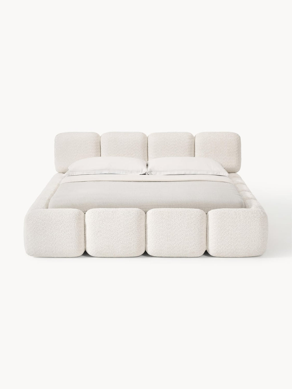 Tayla Upholstered Bed in Teddy Bouclé with Storage — Off-White