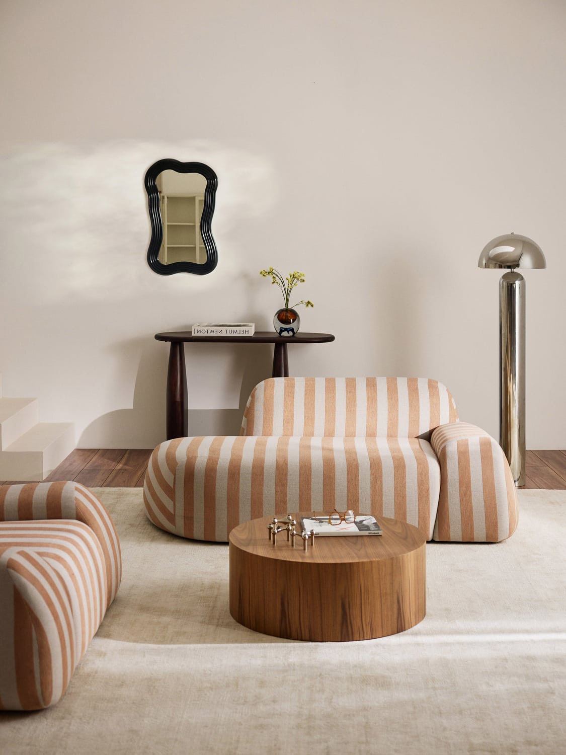 Wolke Striped Sofa (2-seater) with Chaise Longue — Oatmeal