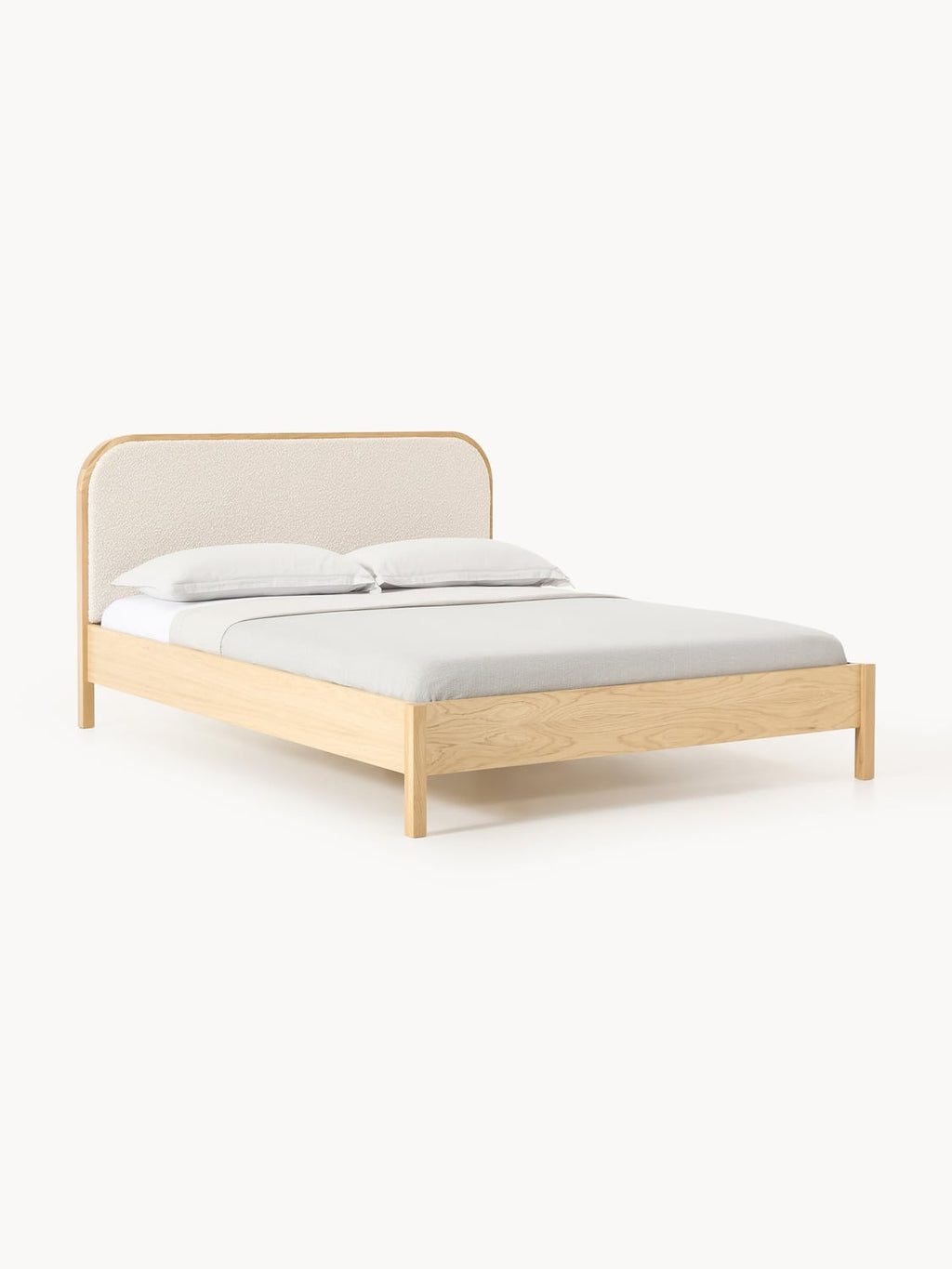 Jones Wooden Bed with Headboard in Bouclé — Blush
