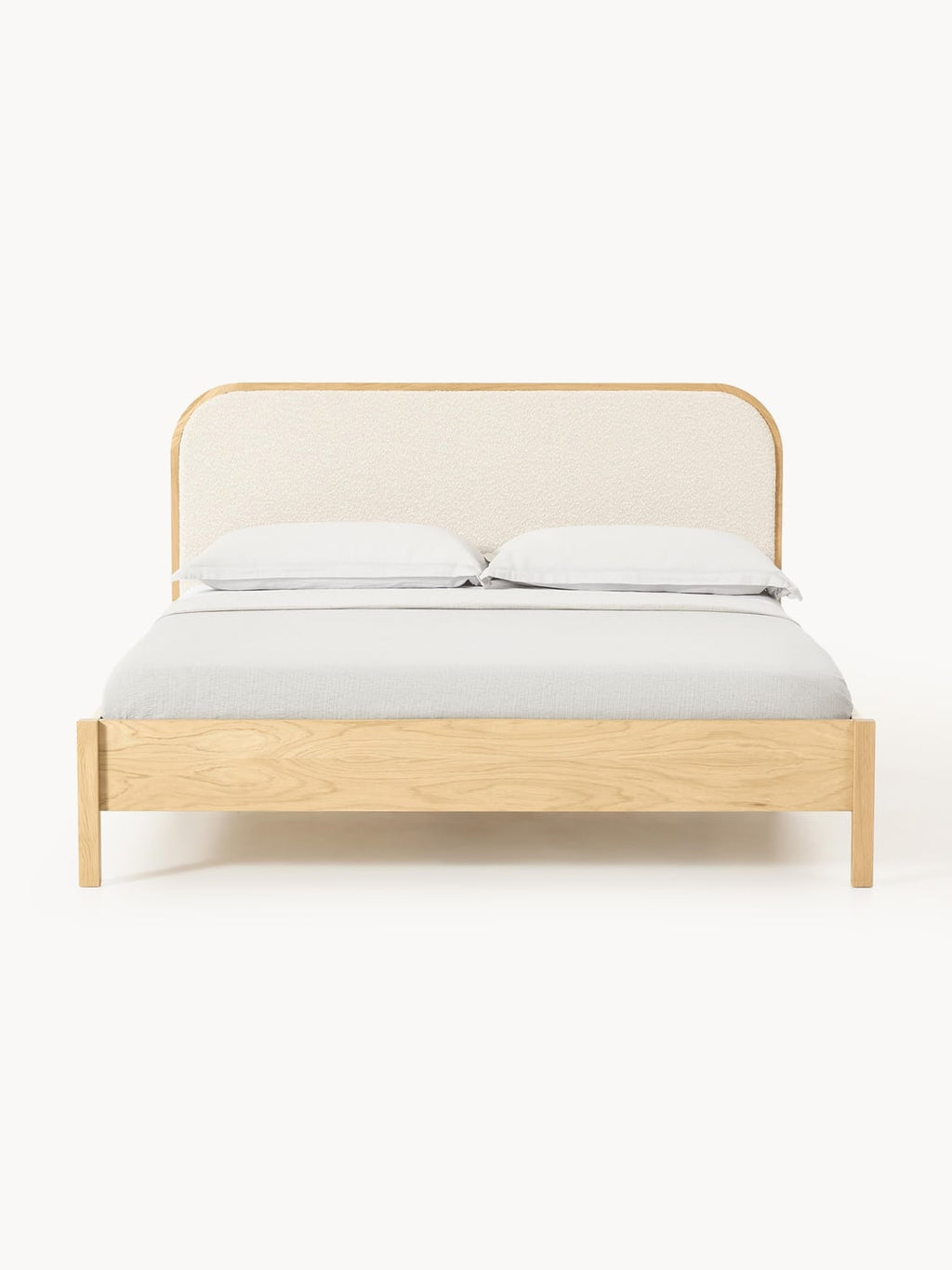 Jones Wooden Bed with Headboard in Bouclé — Blush