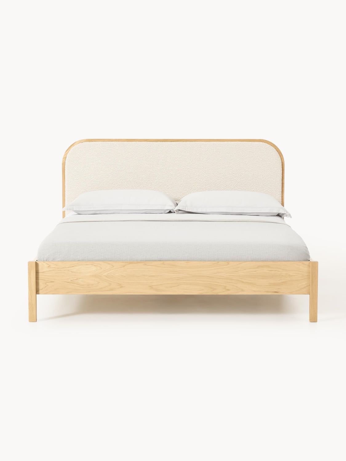 Jones Wooden Bed with Headboard in Bouclé — Blush