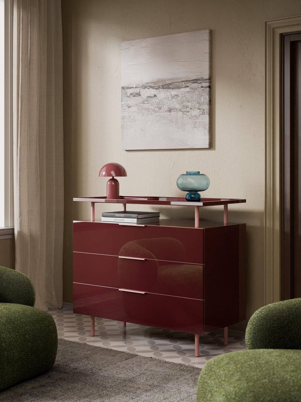 Lennie High-Gloss Chest of Drawers — Brown