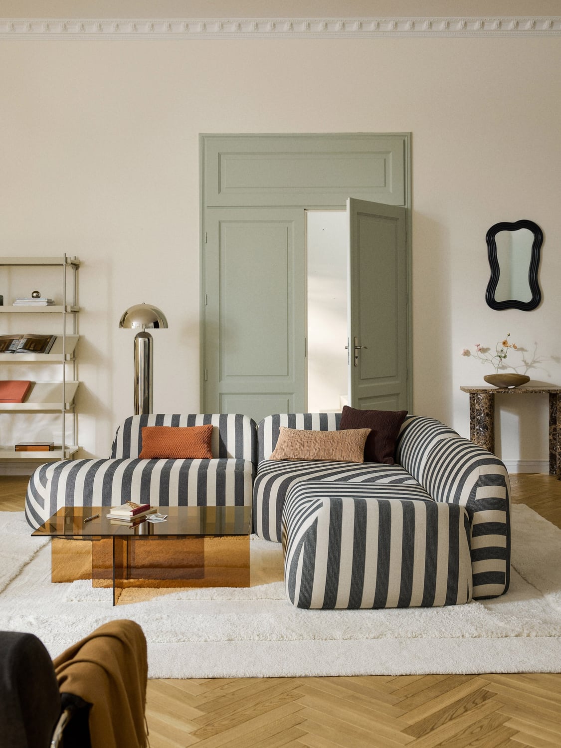 Wolke Modular Striped Corner Sofa (4-seater) with Chaise Longue — Grey