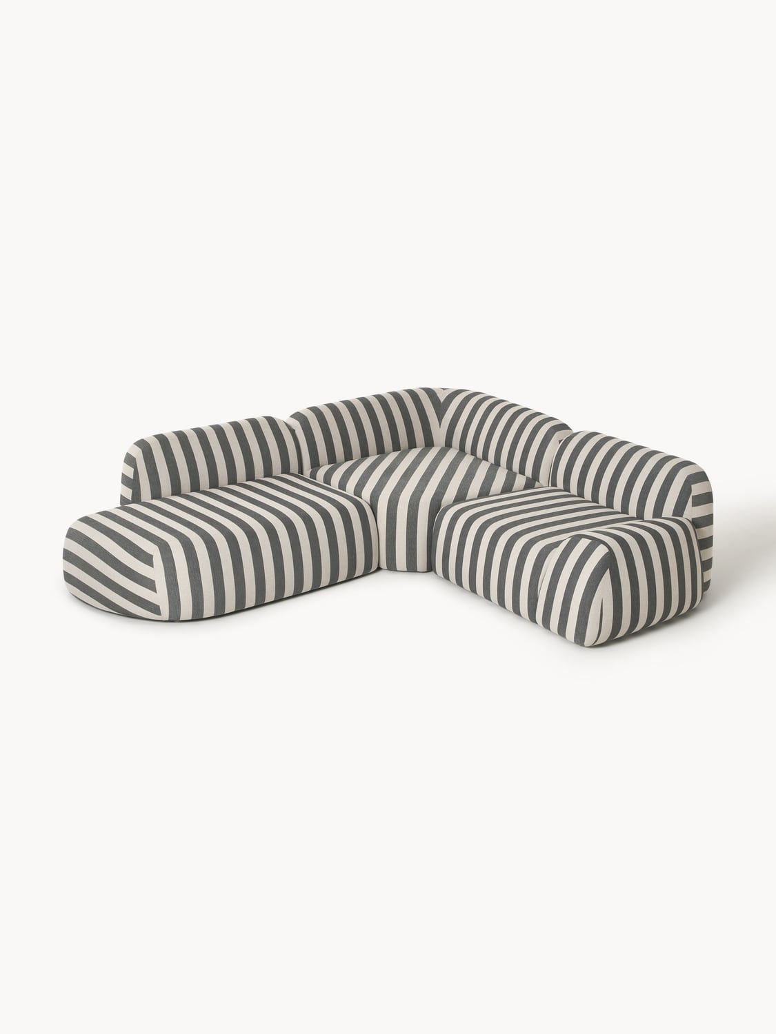 Wolke Modular Striped Corner Sofa (4-seater) with Chaise Longue — Grey