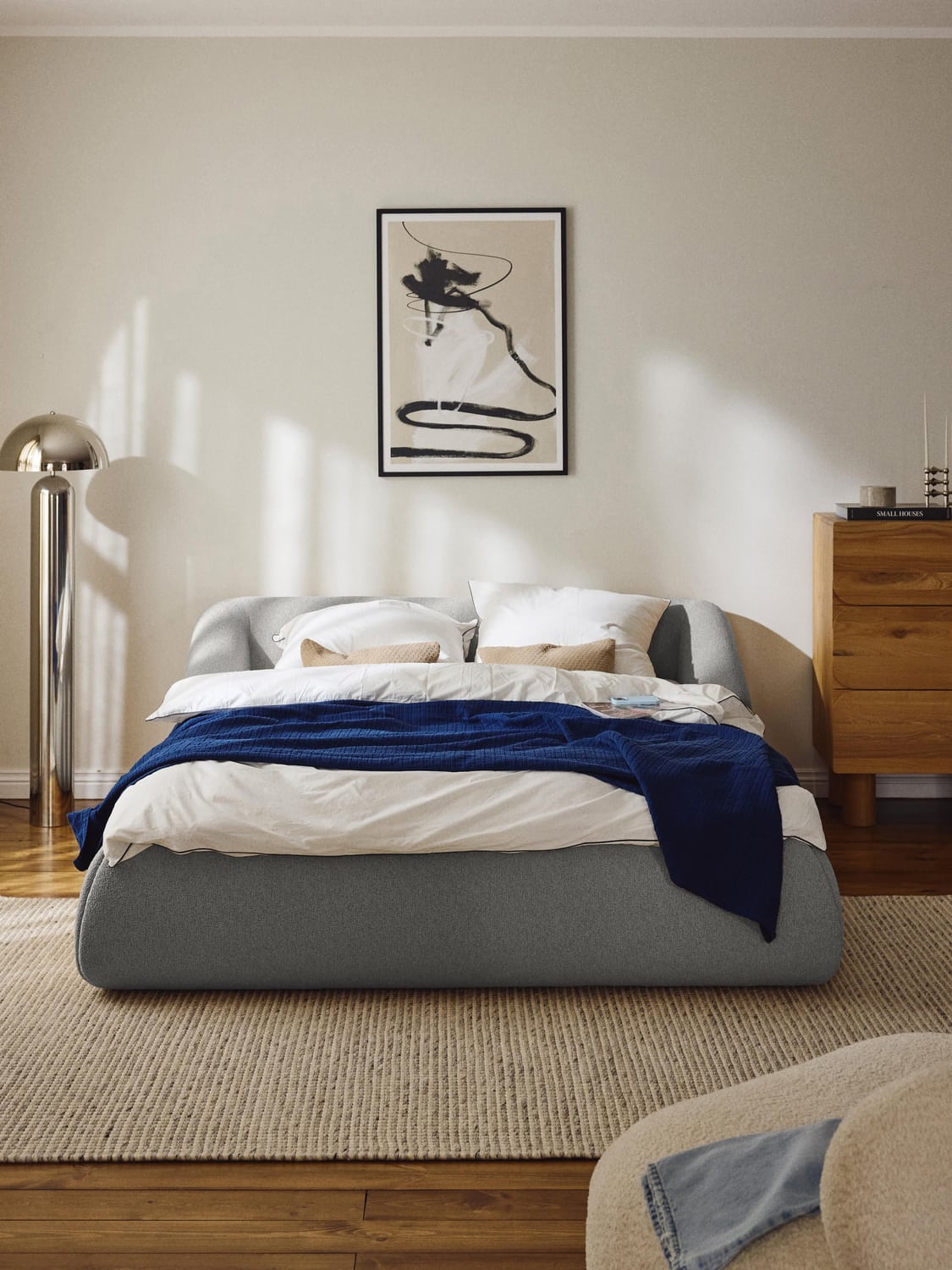 Sofia Bouclé Upholstered Bed — Sand Beige