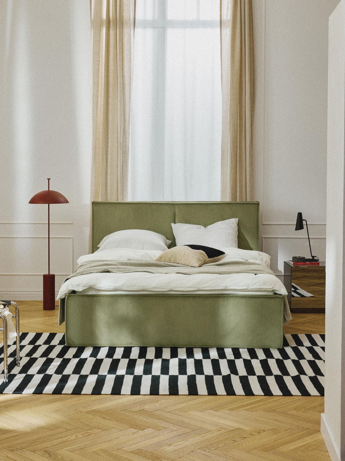 Dream Corduroy-Upholstered Bed with Storage — Sage