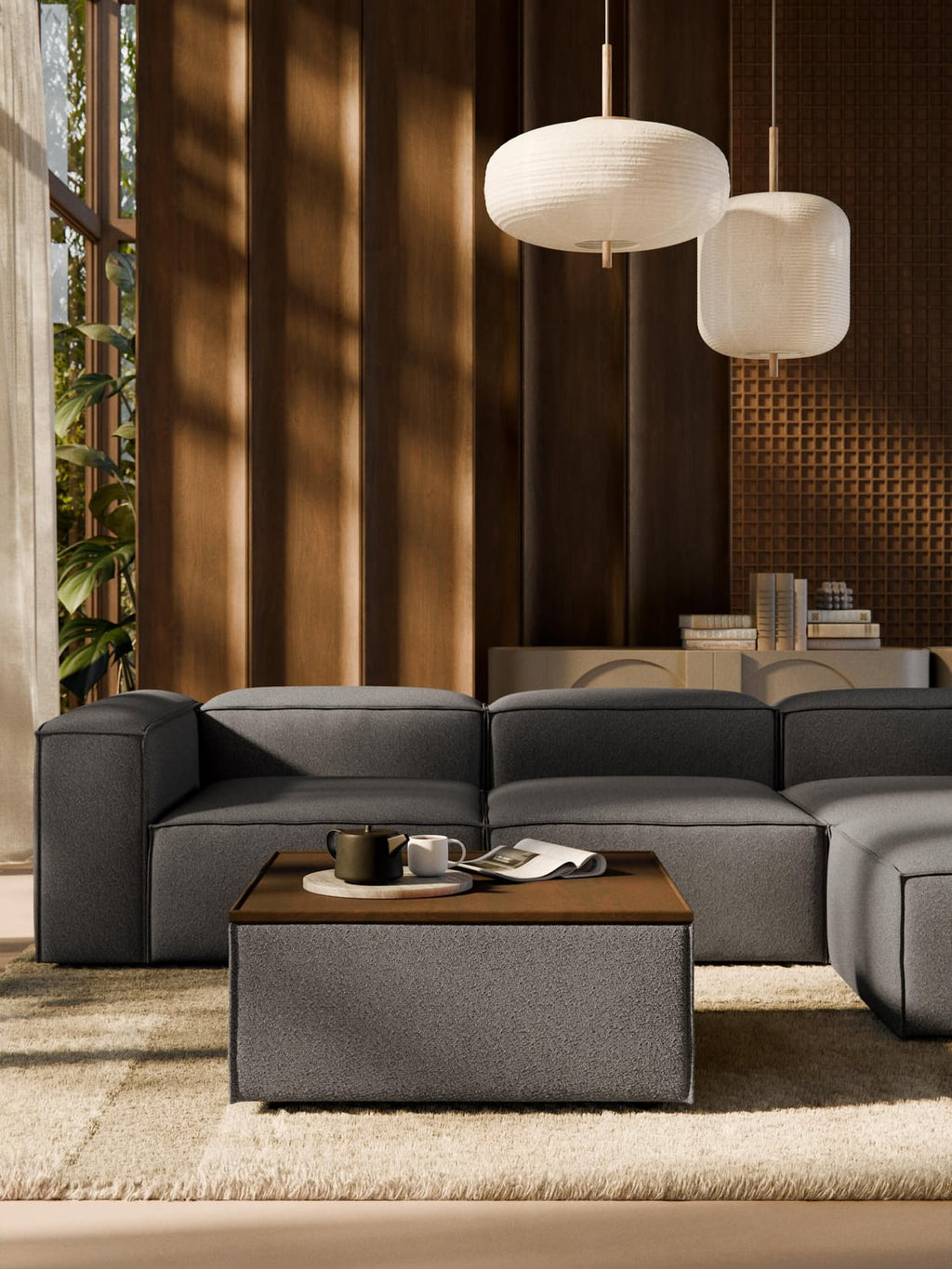 Lennon Bouclé Sofa-Ottoman with Storage