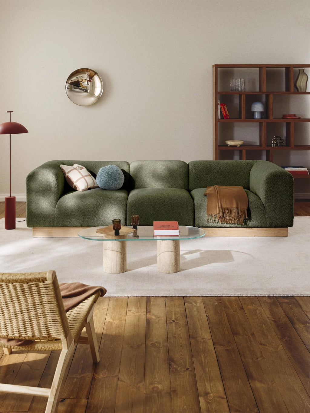 Natalie Modular Sofa (3-seater) in Teddy Bouclé — Olive
