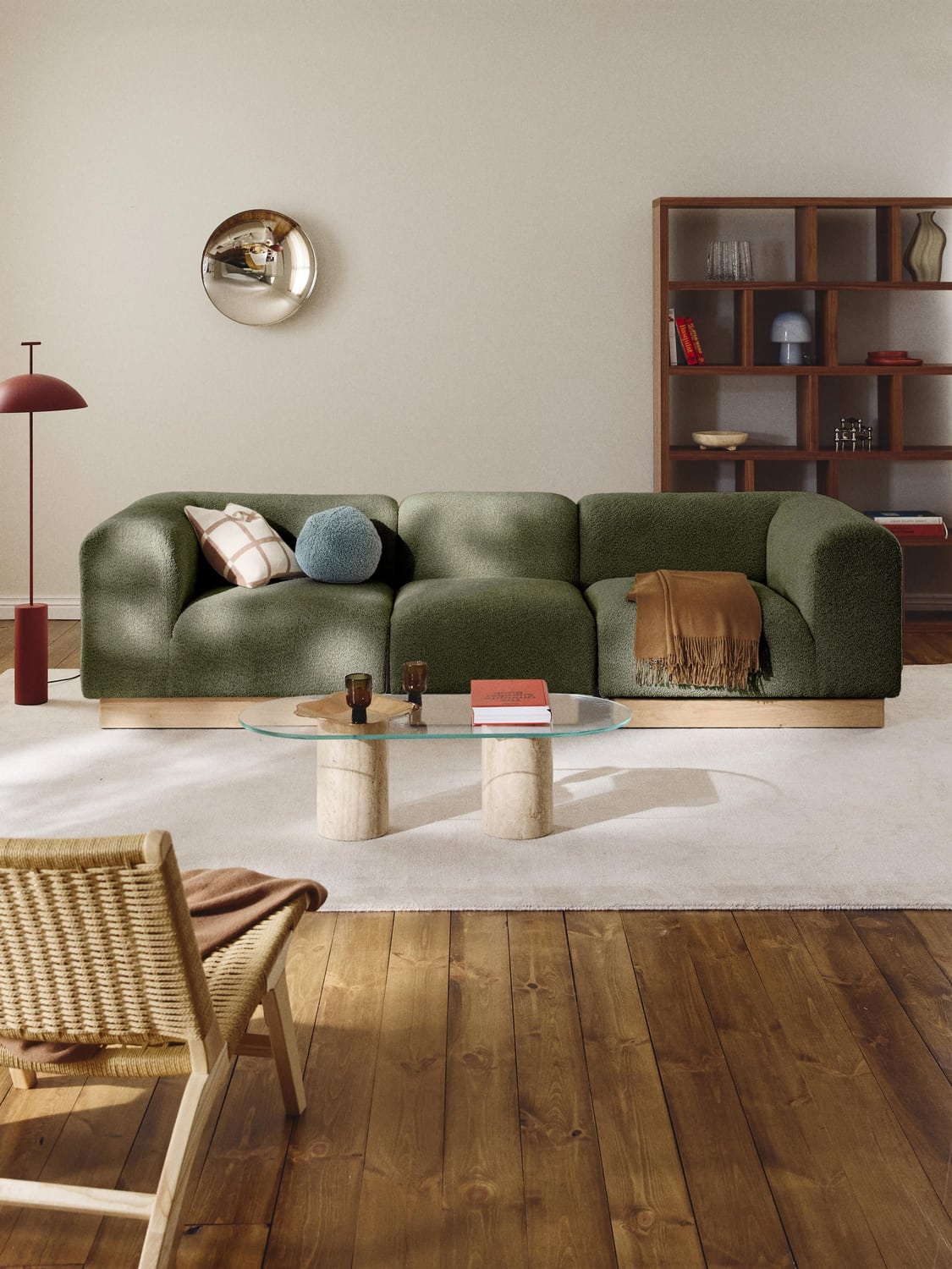 Natalie Modular Sofa (3-seater) in Teddy Bouclé — Olive