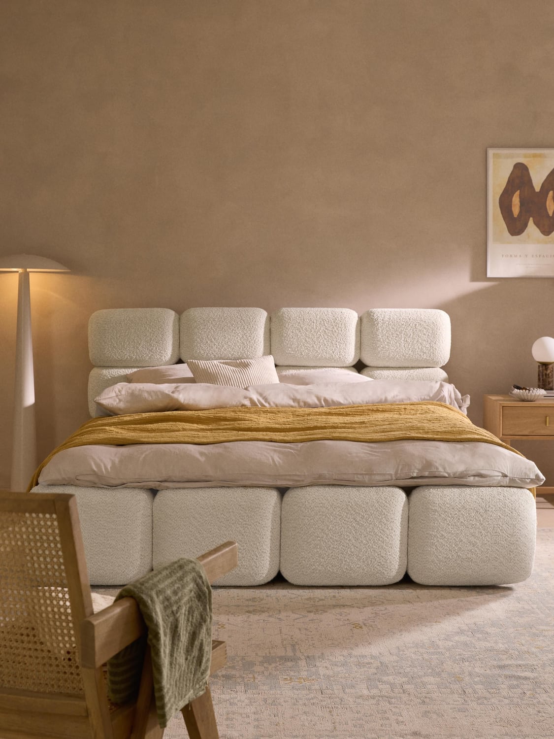 Tayla Upholstered Bed in Teddy Bouclé — Ivory