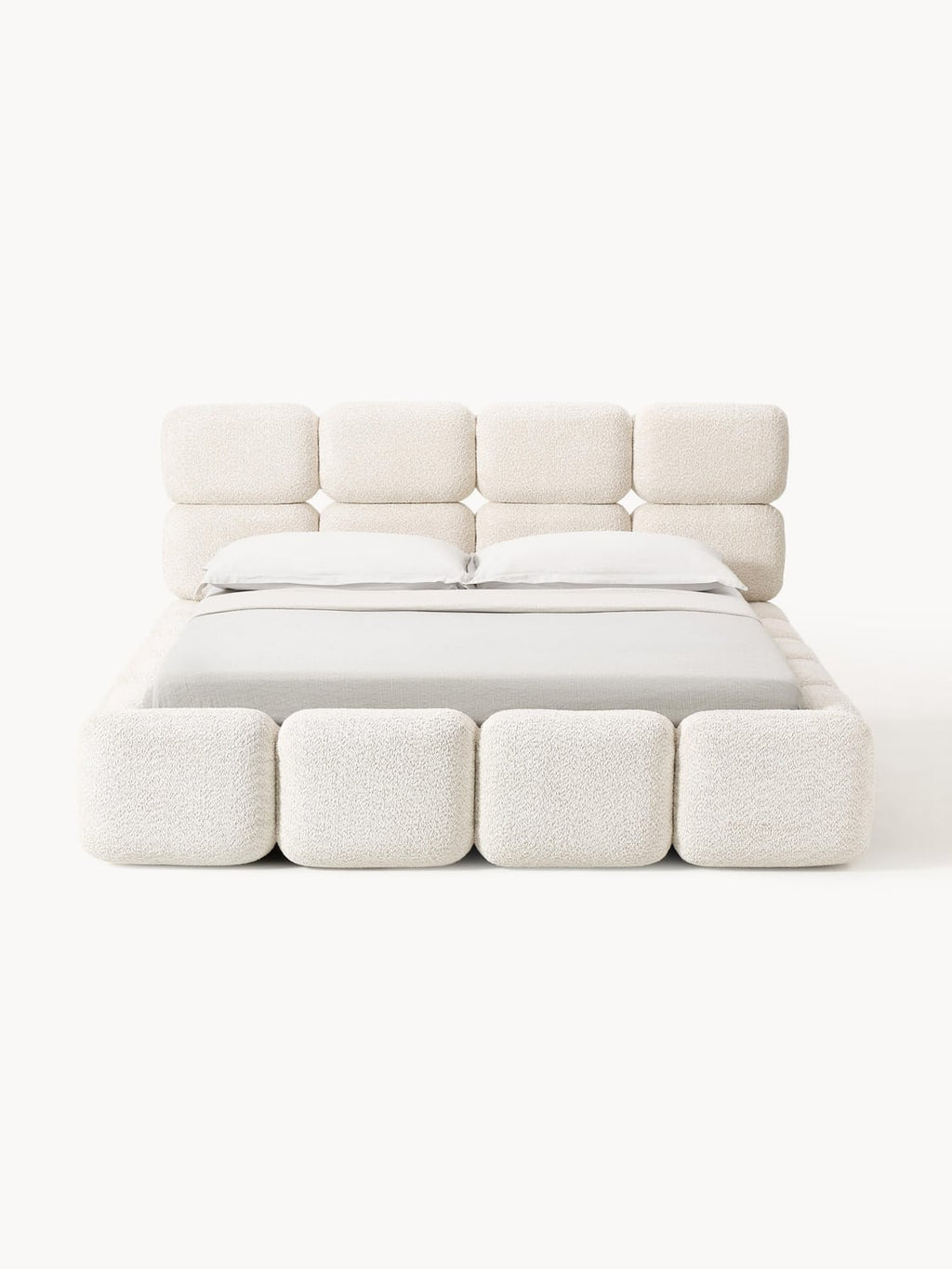 Tayla Upholstered Bed in Teddy Bouclé — Ivory