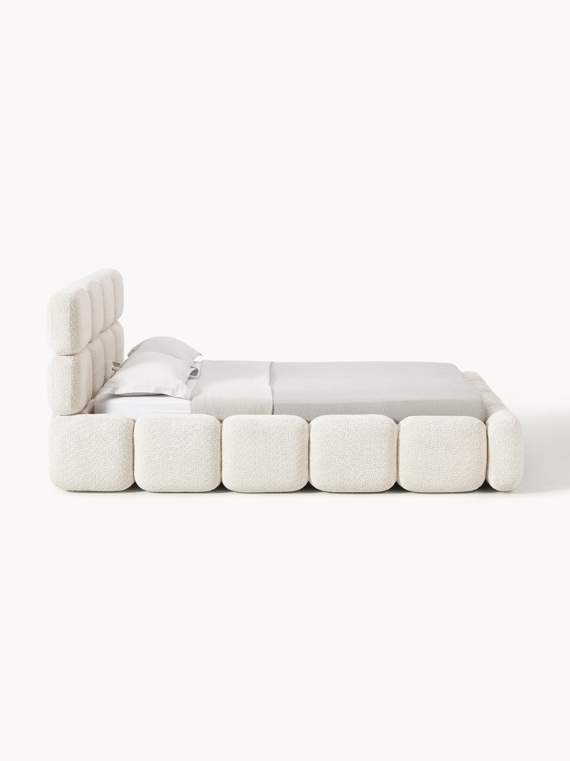 Tayla Upholstered Bed in Teddy Bouclé — Ivory