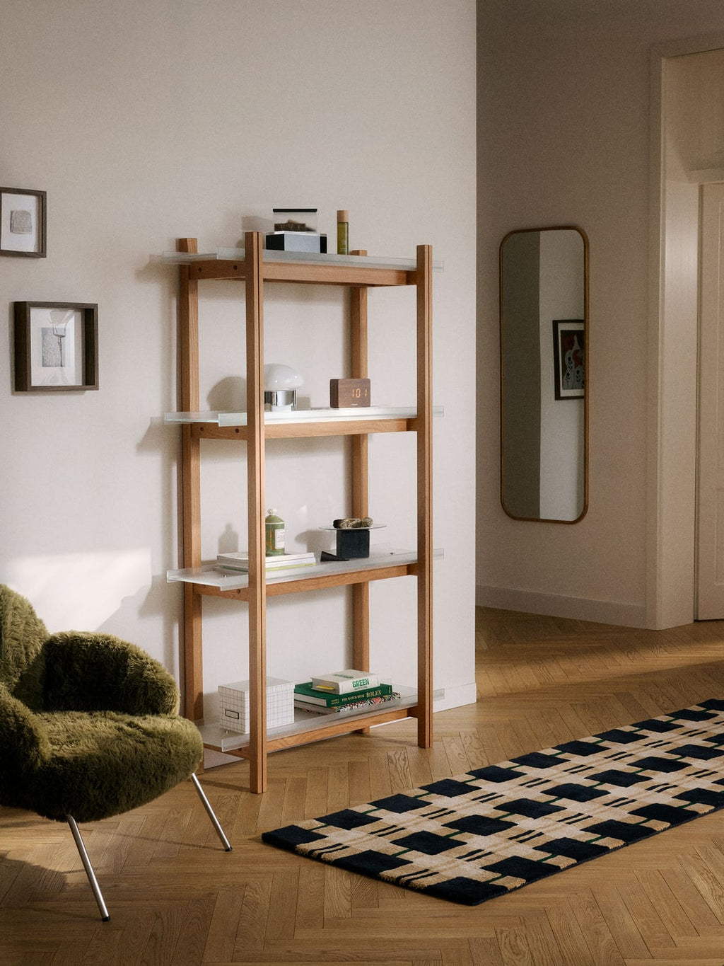 Alex Large Wooden Shelving Unit, Oak & Glass