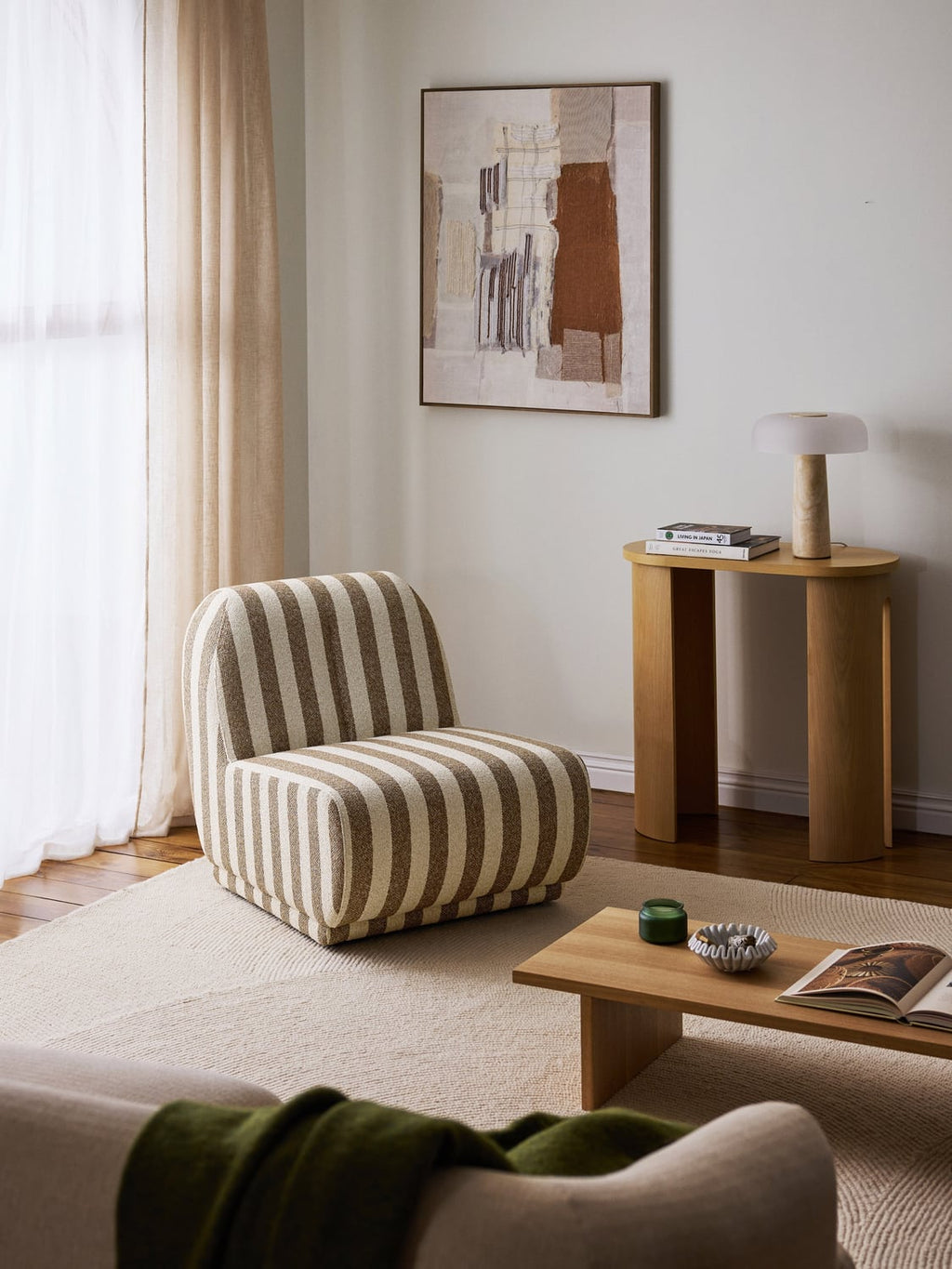 Emie Striped Bouclé Lounge Chair — Sage