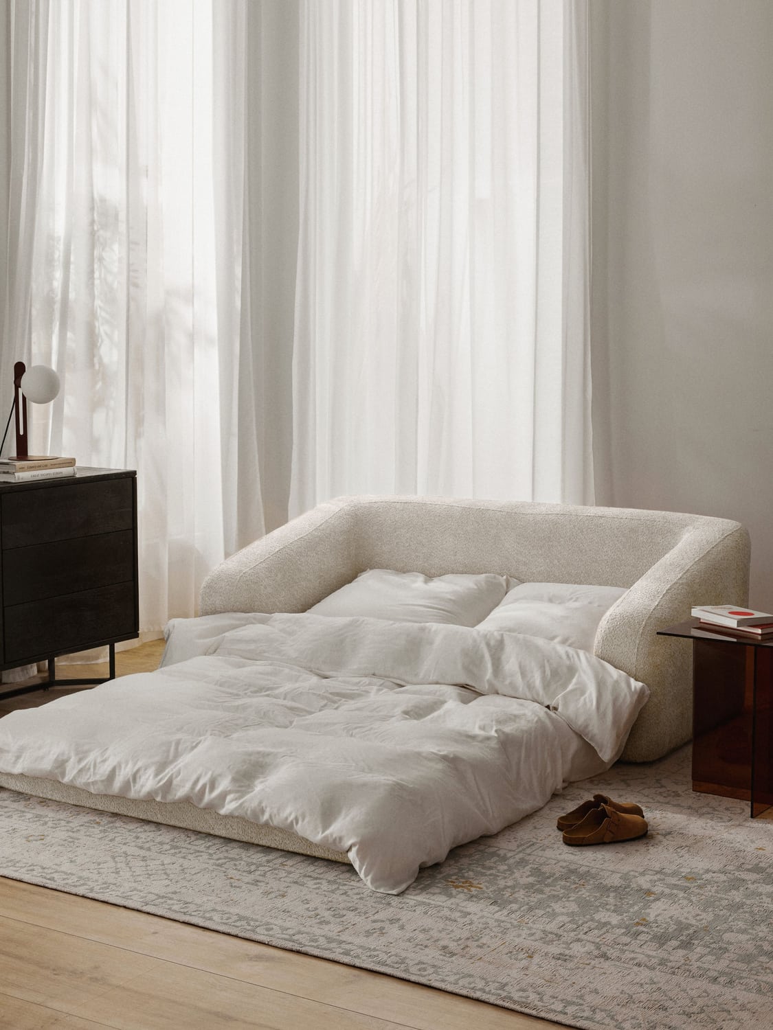 Eliot Sofa Bed (2-seater) in Teddy Bouclé — Off-White