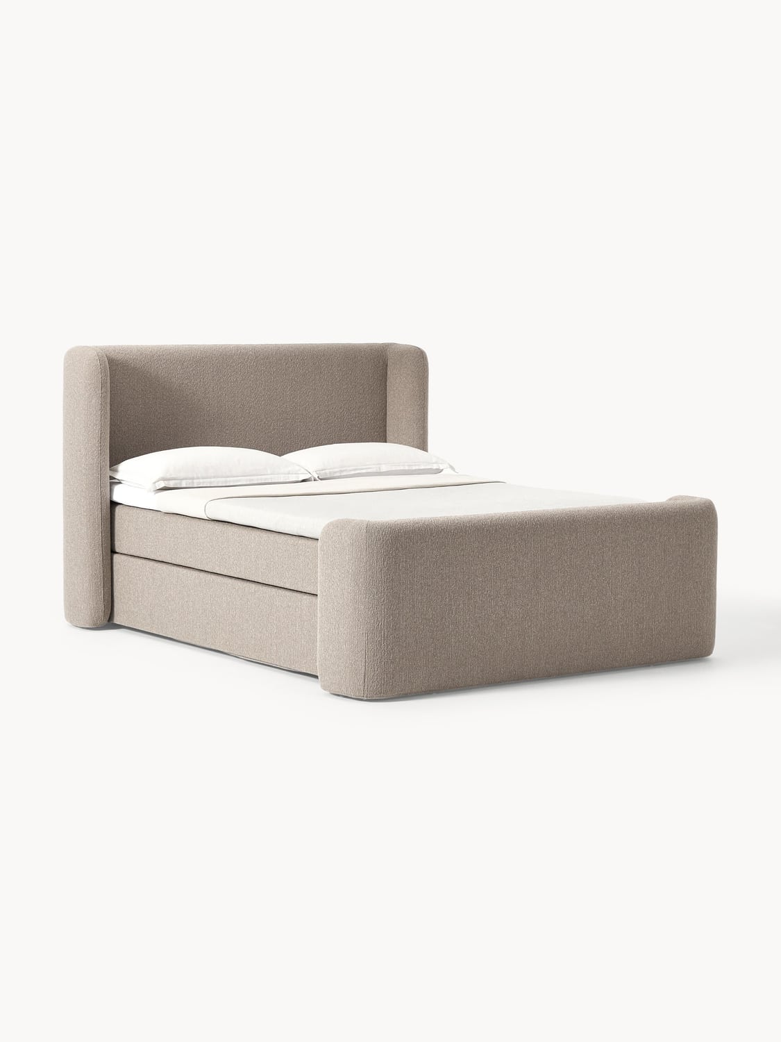 Perla Bouclé-Box-Spring Bed — Warm Grey