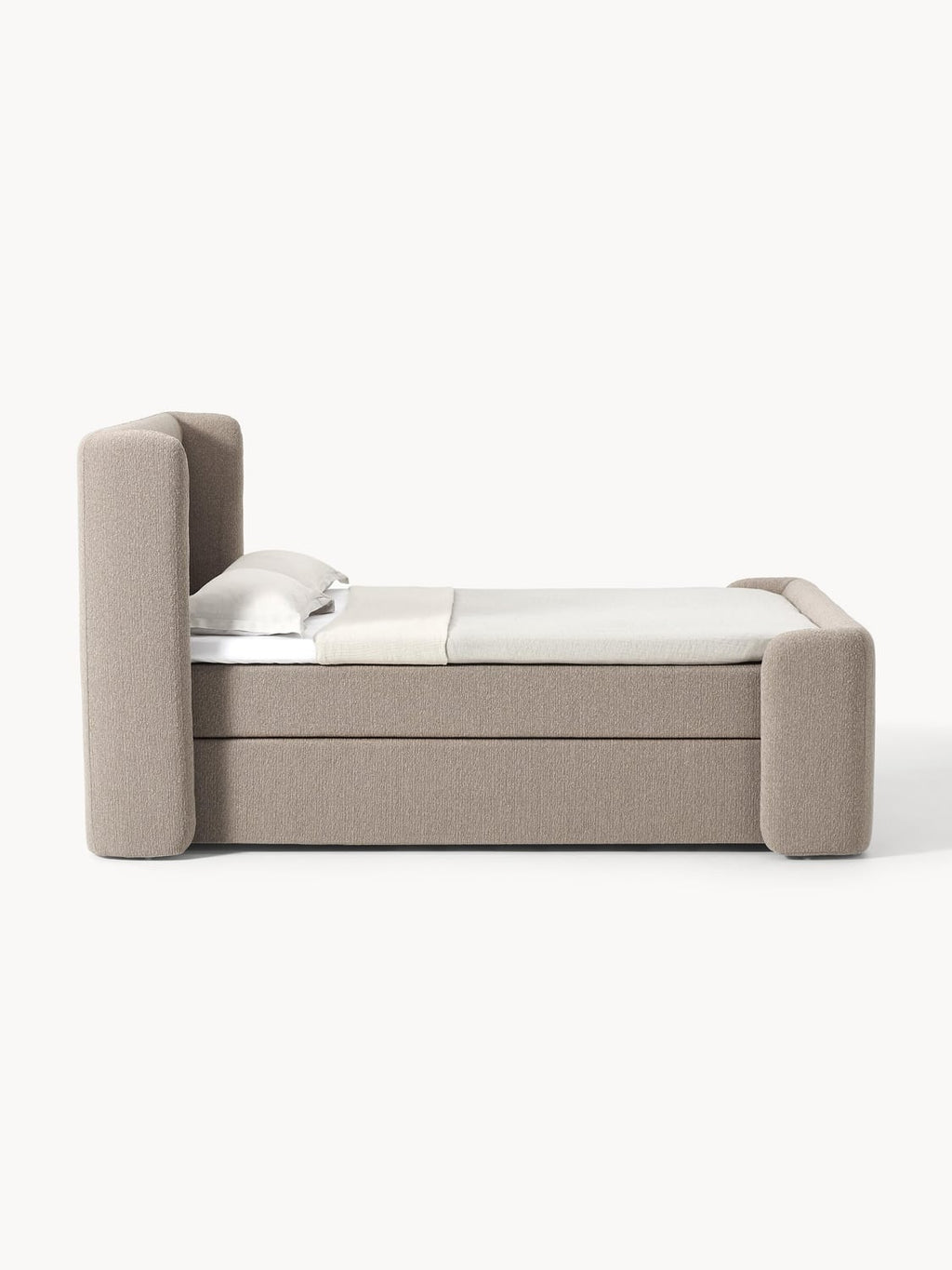 Perla Bouclé-Box-Spring Bed — Warm Grey