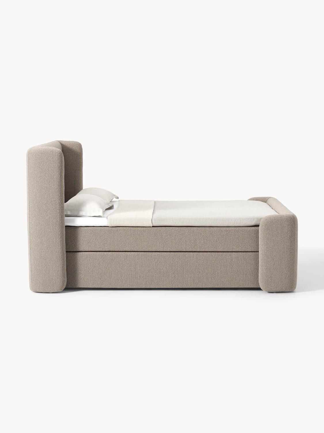Perla Bouclé-Box-Spring Bed — Warm Grey