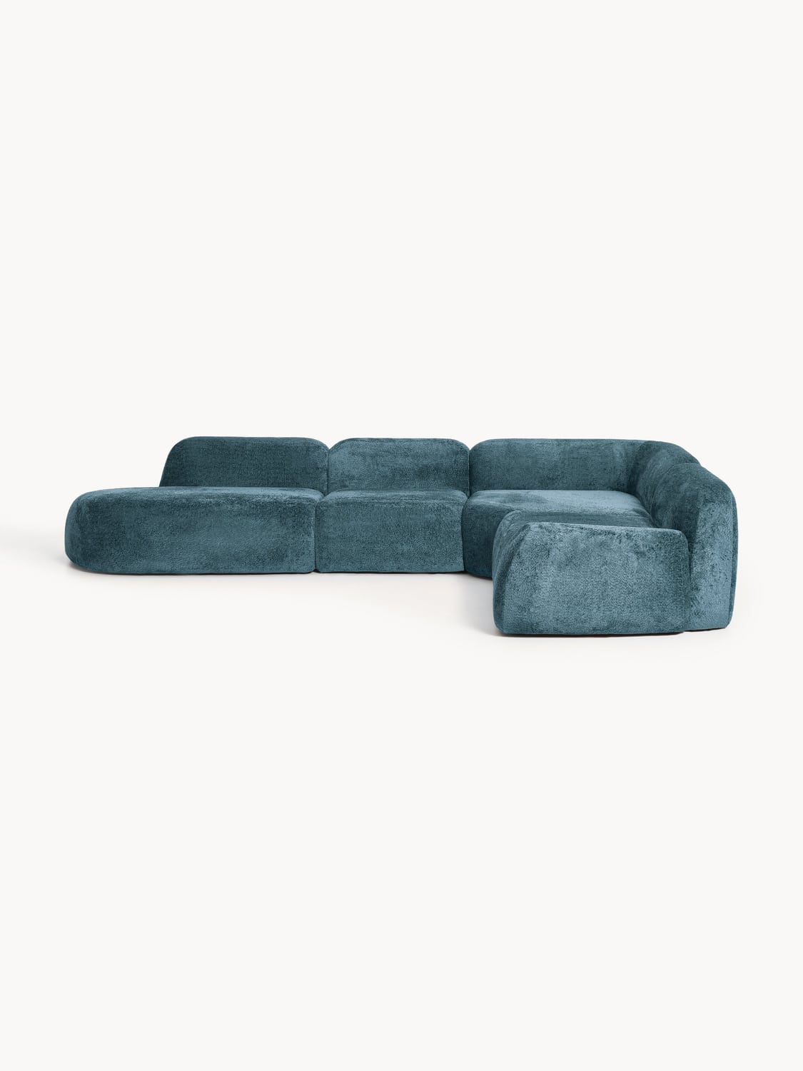 Wolke XL Modular Teddy Bouclé Corner Sofa with Chaise Longue — Teal