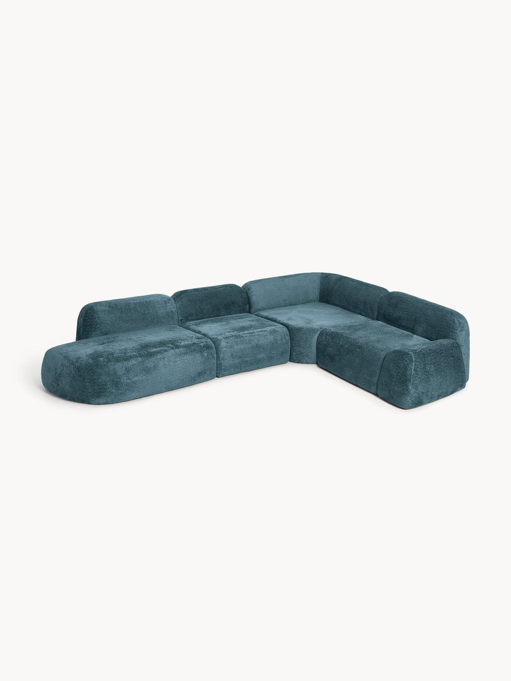 Wolke XL Modular Teddy Bouclé Corner Sofa with Chaise Longue — Teal
