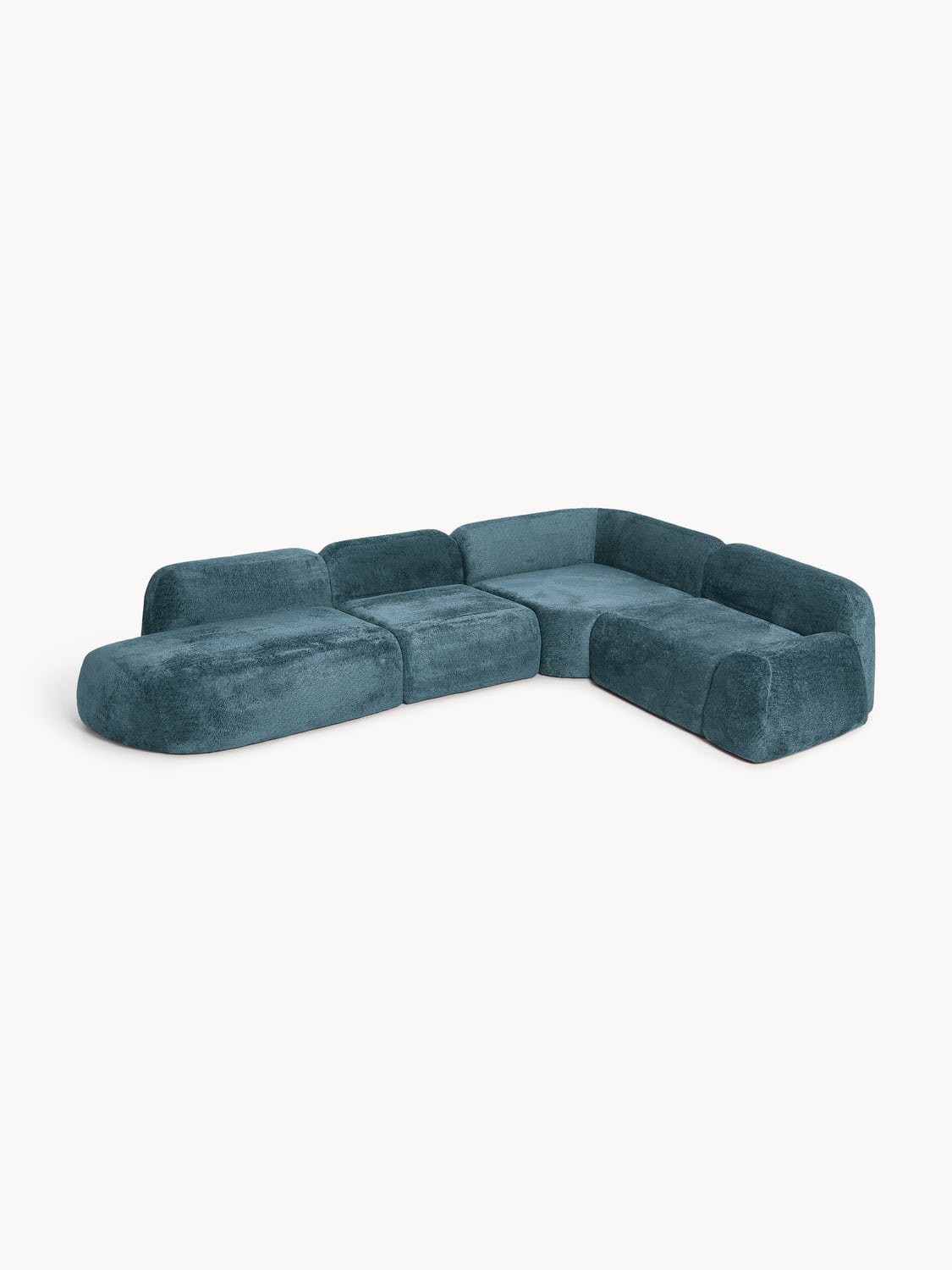 Wolke XL Modular Teddy Bouclé Corner Sofa with Chaise Longue — Teal