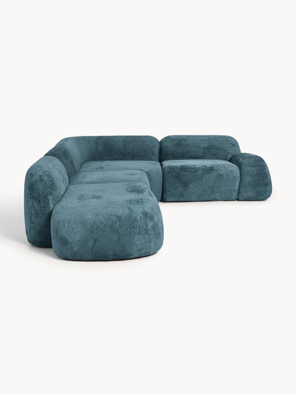 Wolke XL Modular Teddy Bouclé Corner Sofa with Chaise Longue — Teal