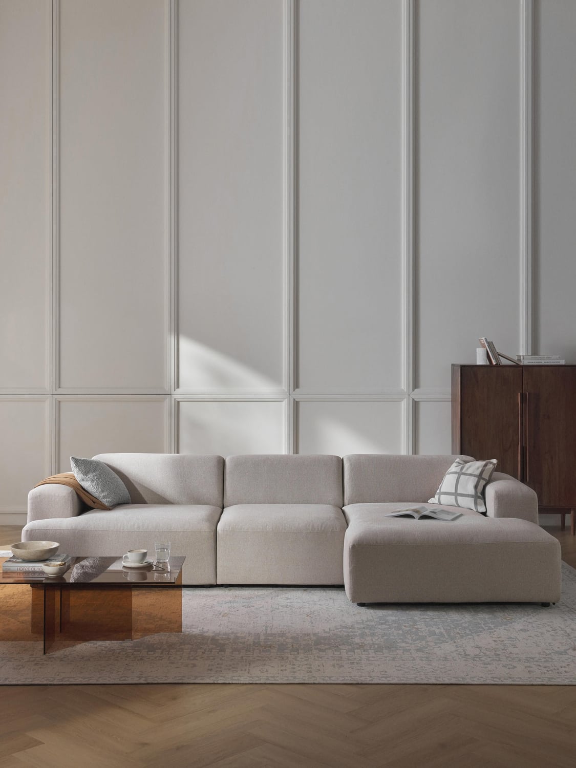 Melva Corner Sofa (4-seater) — Light Grey