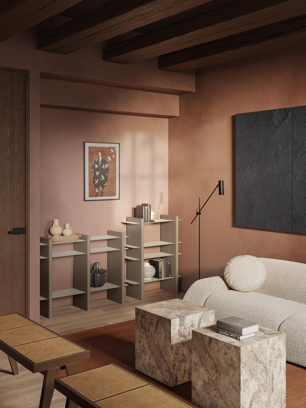 Rami Shelving Unit with Metal Elements — Taupe