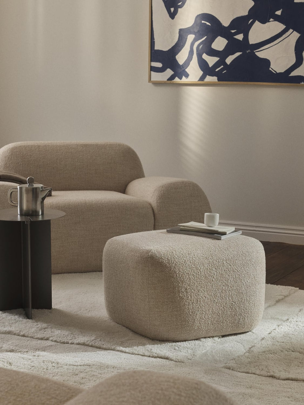 Wolke Sofa Ottoman in Bouclé — Beige