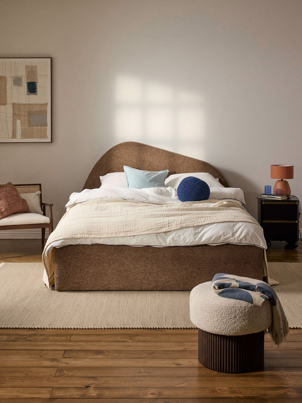 Gary Bouclé Upholstered Bed — Mushroom