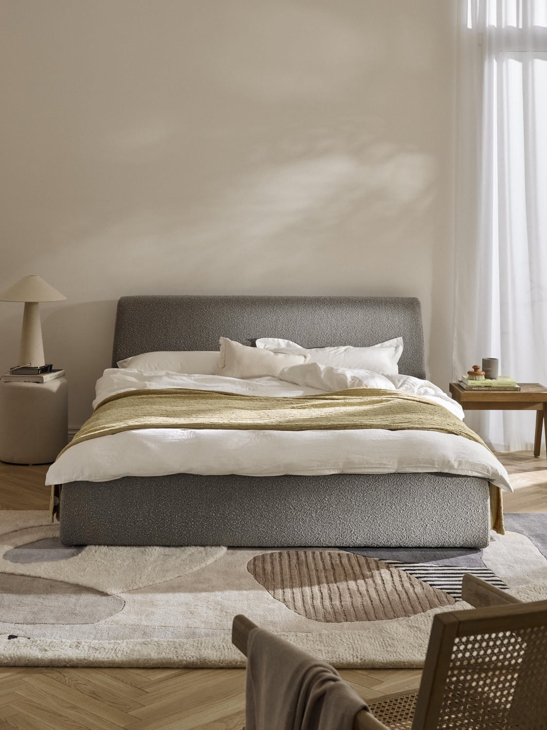 Cloud Bouclé Upholstered Bed with Storage — Oatmeal