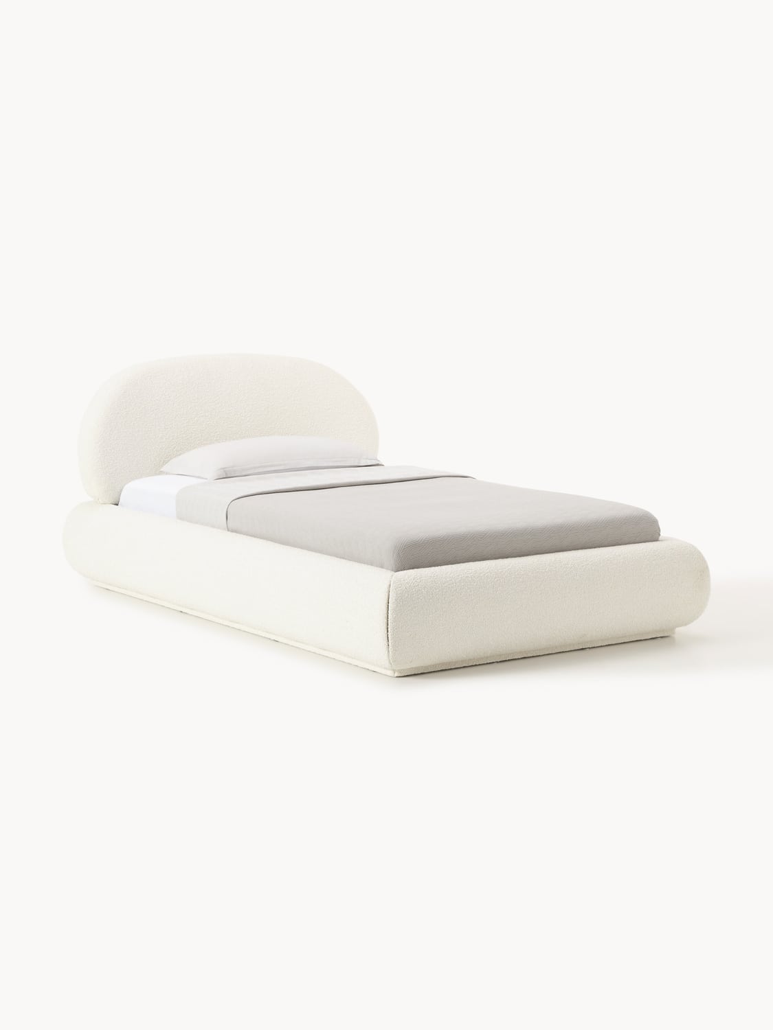 Alba Bouclé-Upholstered Single Bed with Storage — Off-White
