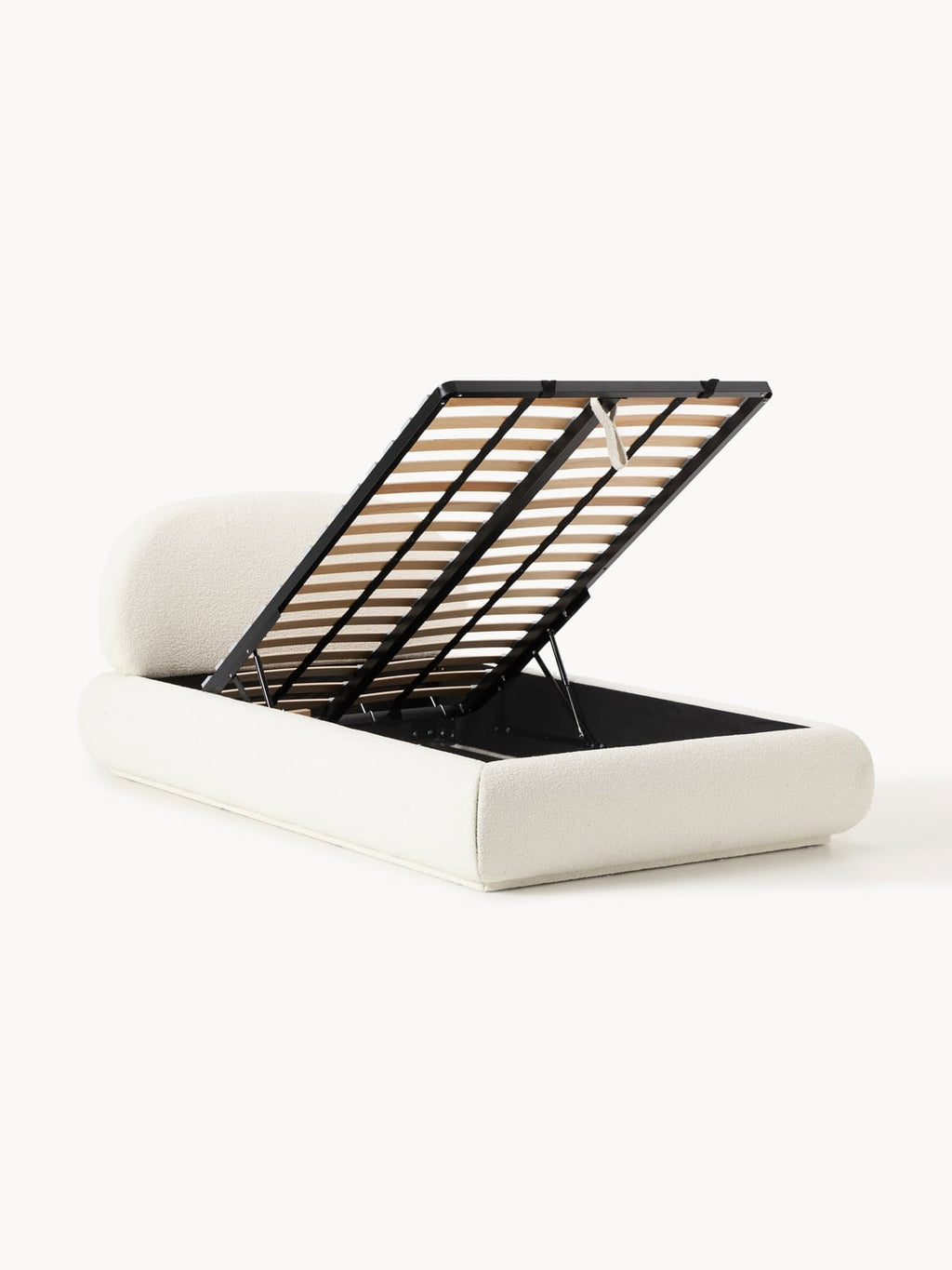Alba Bouclé-Upholstered Single Bed with Storage — Off-White