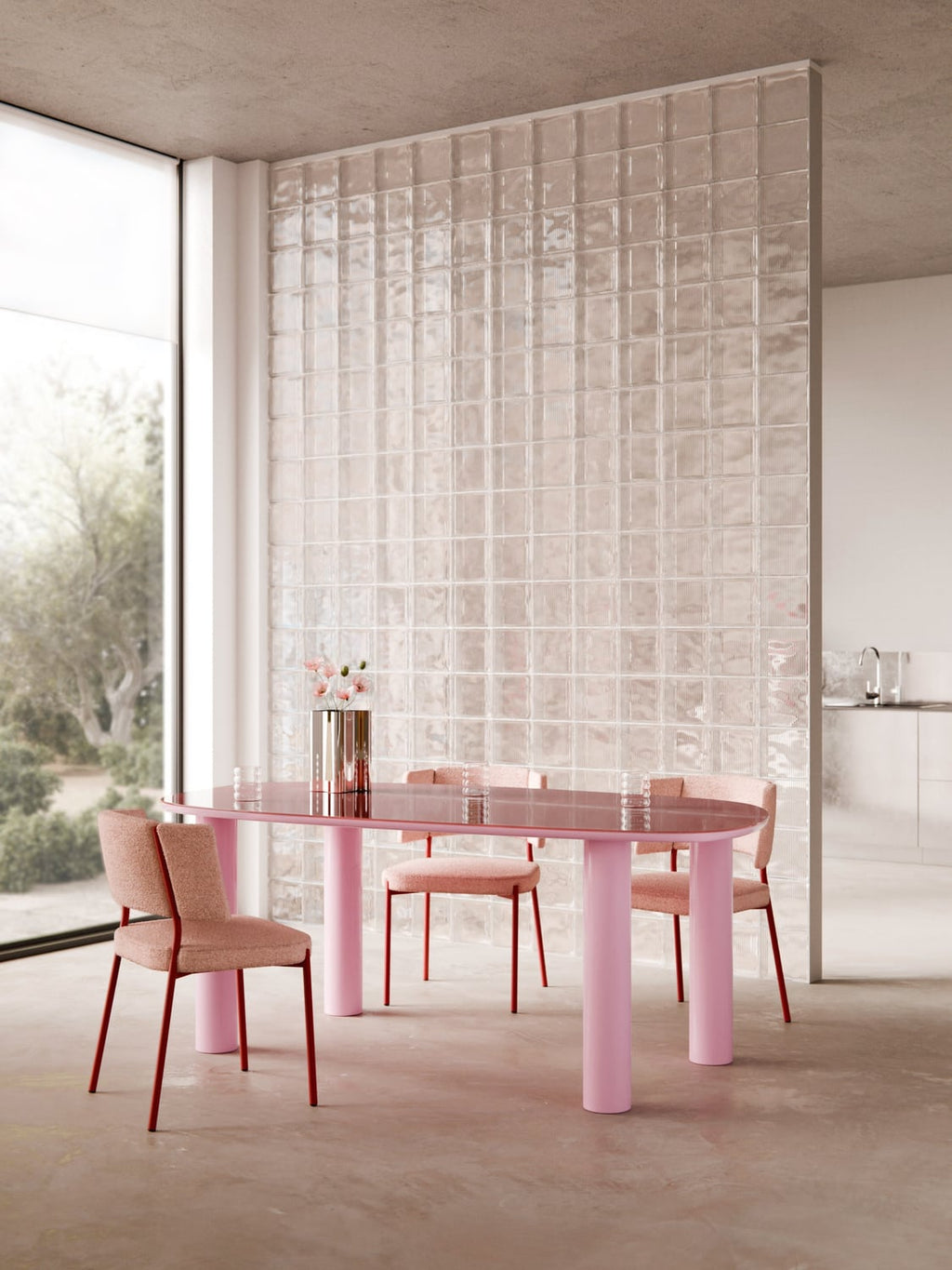 Beni Organic Dining Table with Glass Top, 200 x 110 cm — Blush
