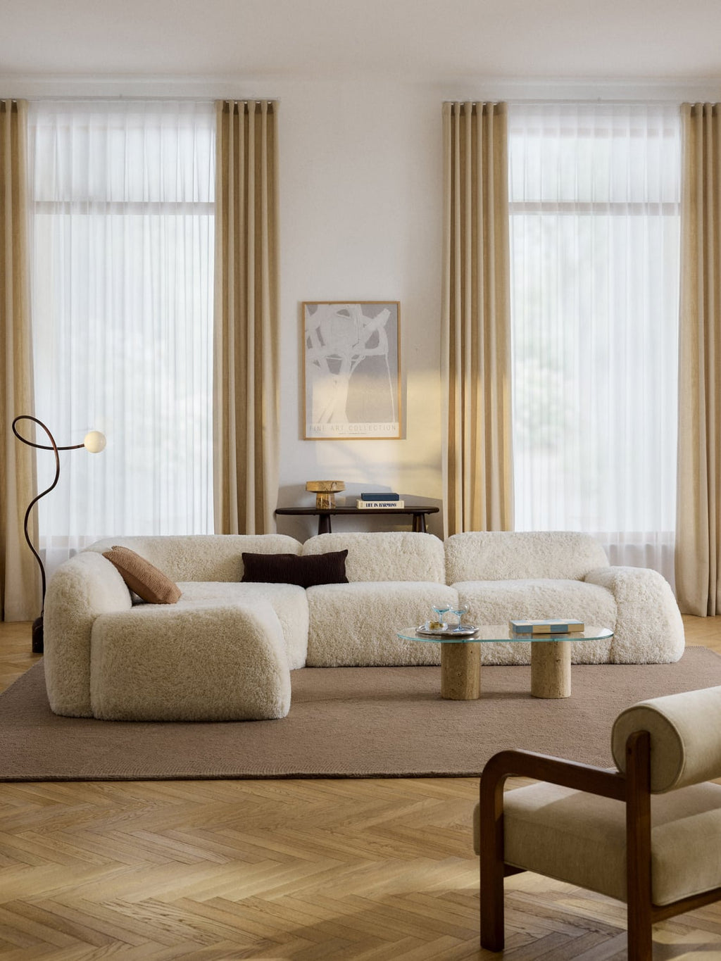 Wolke Modular Teddy Bouclé Corner Sofa (4-seater) — Ivory