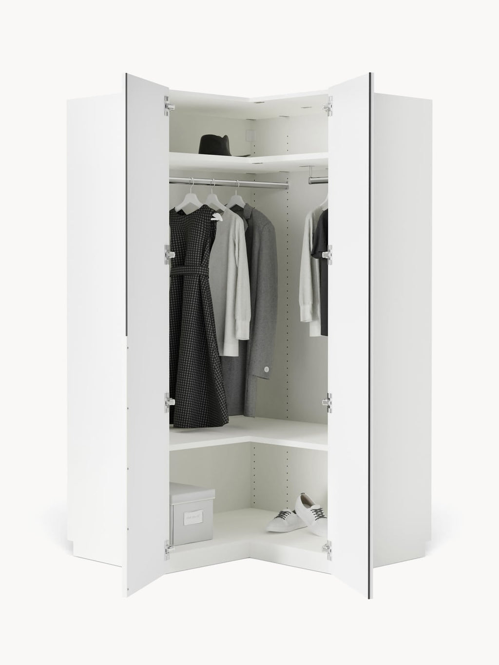 Leon Modular Corner Wardrobe, 115 cm Width, in various sizes — Off-White