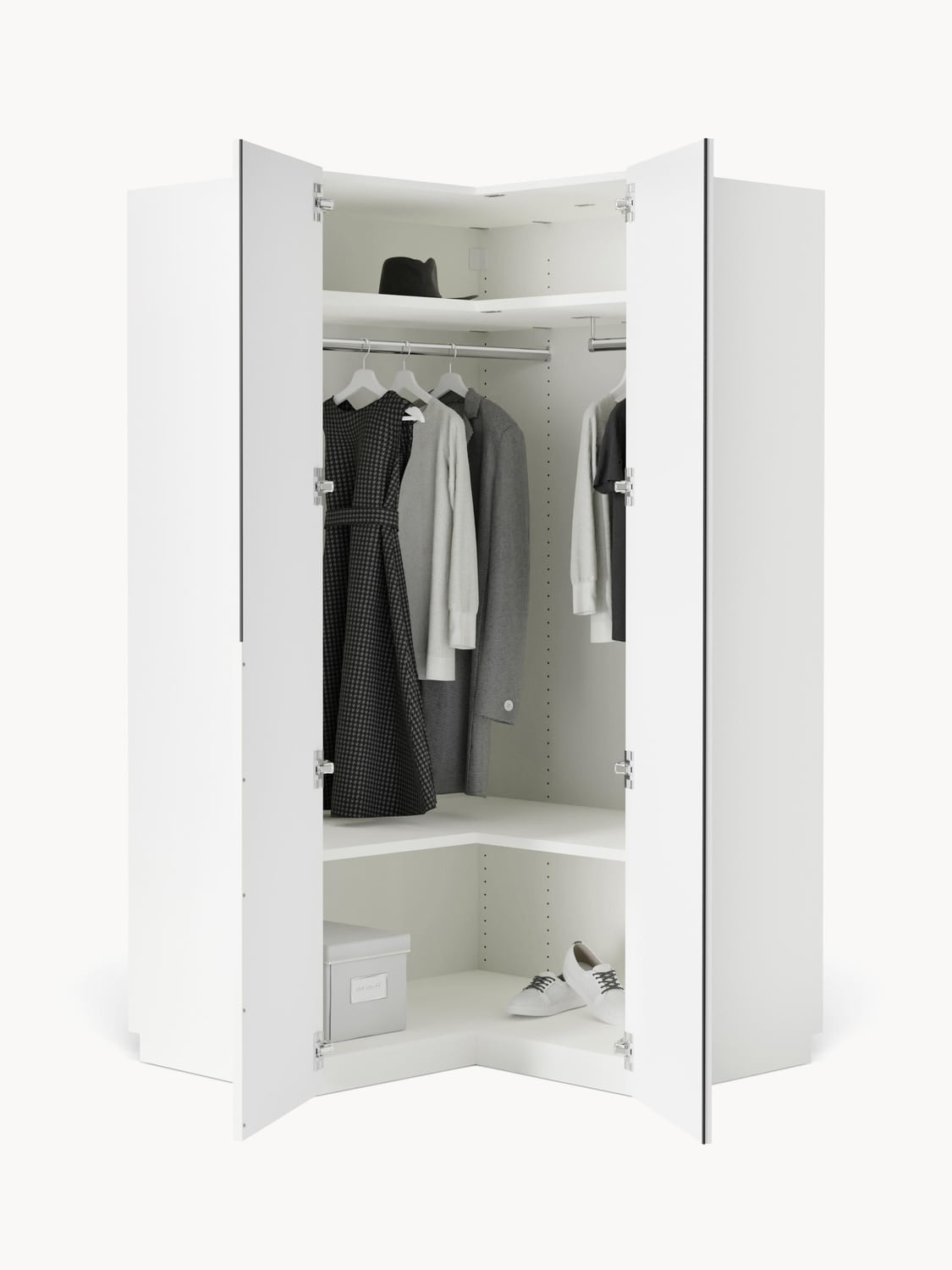 Leon Modular Corner Wardrobe, 115 cm Width, in various sizes — Off-White