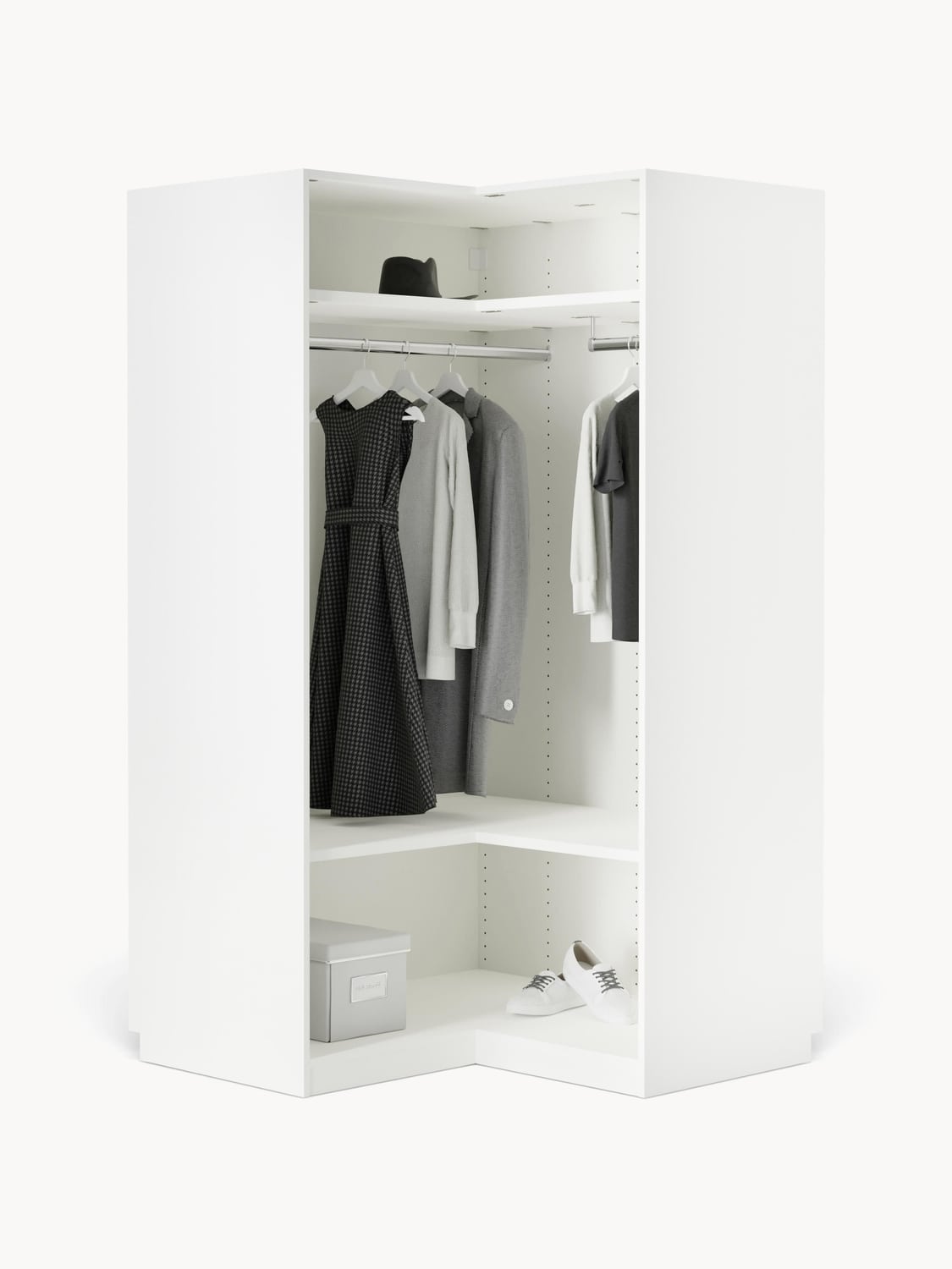 Leon Modular Corner Wardrobe, 115 cm Width, in various sizes — Off-White