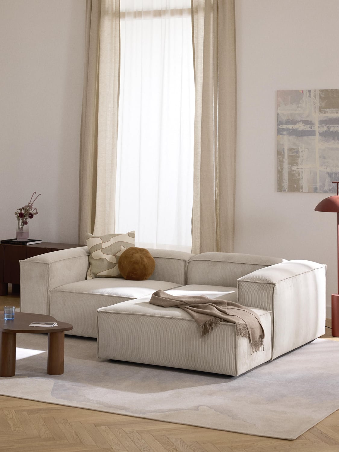 Lennon Modular Corner Sofa (2-seater) in Corduroy — Light Grey