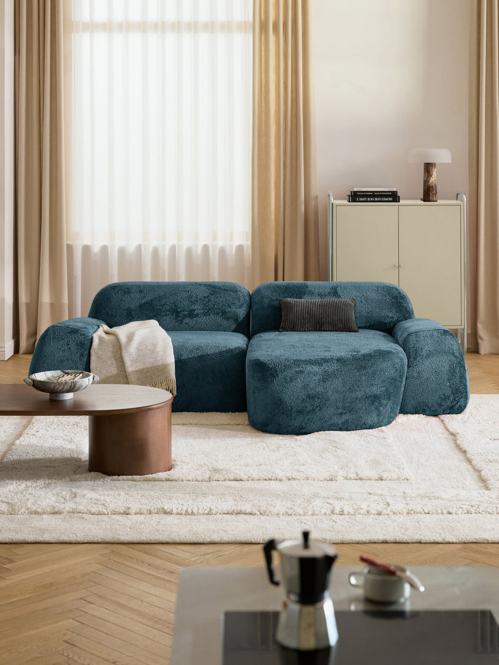 Wolke Modular Teddy Bouclé Corner Sofa (3-seater) — Teal