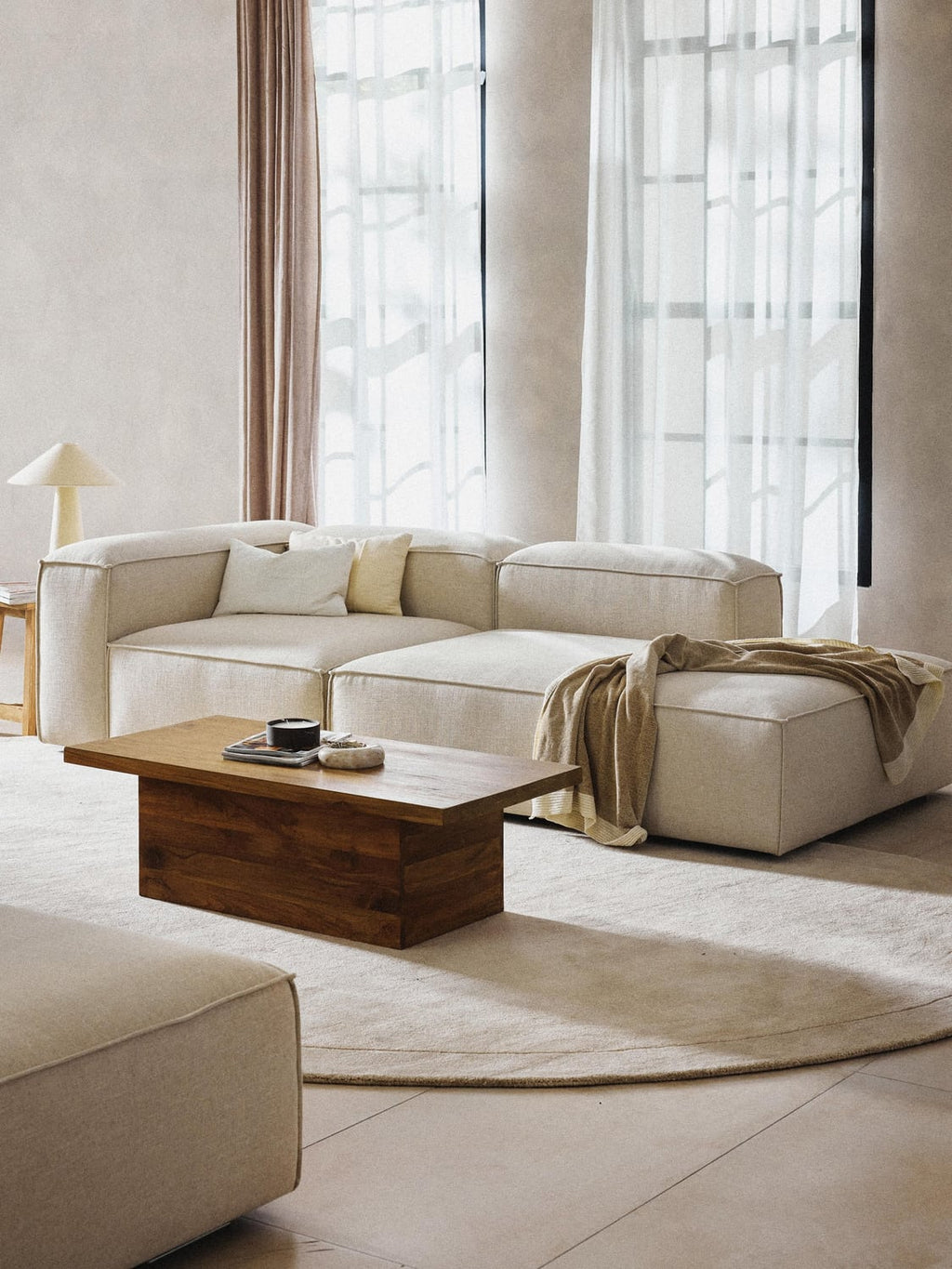 Lennon Modular Ottoman in Linen Blend — Off-White