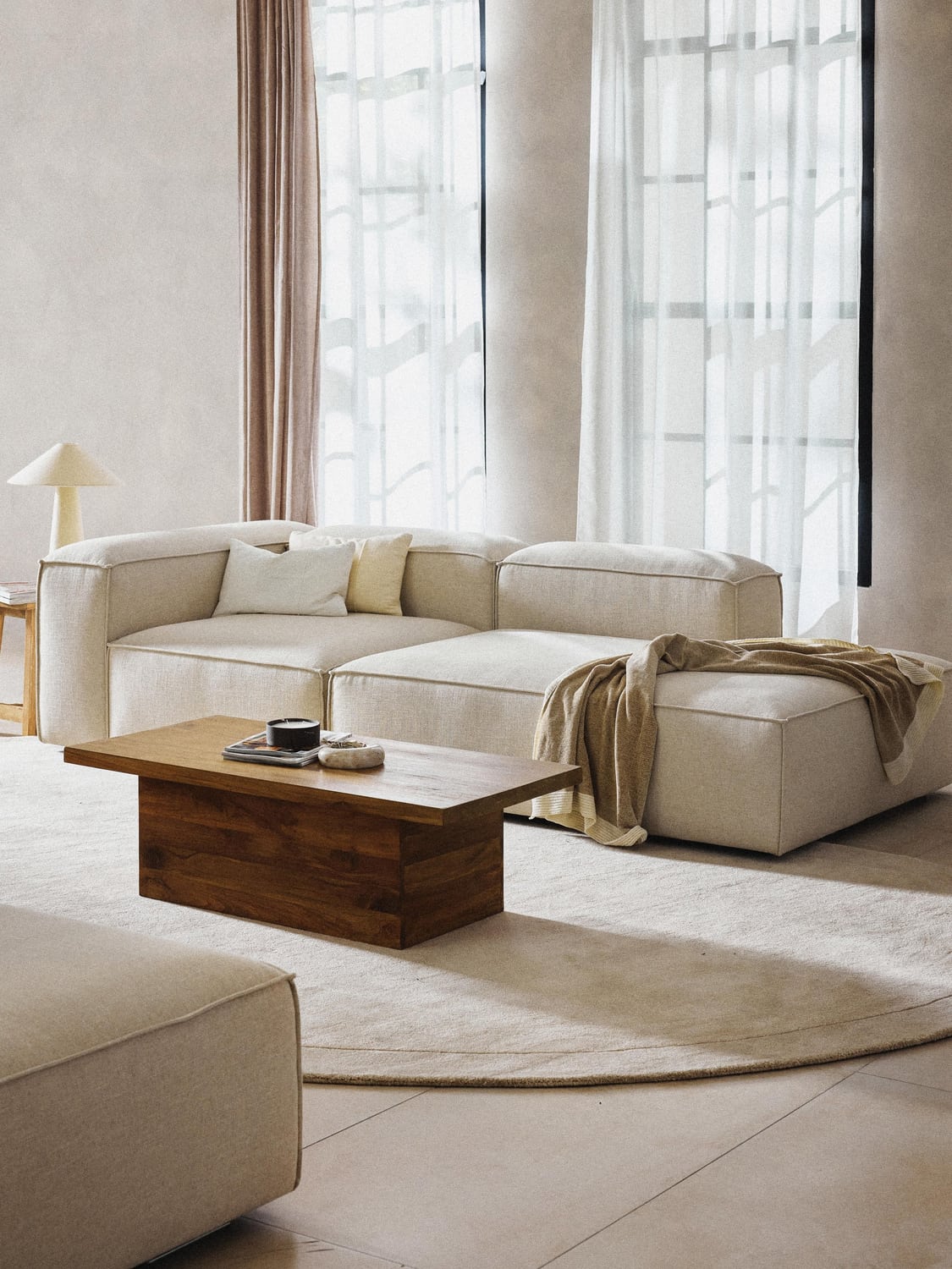 Lennon Modular Ottoman in Linen Blend — Off-White