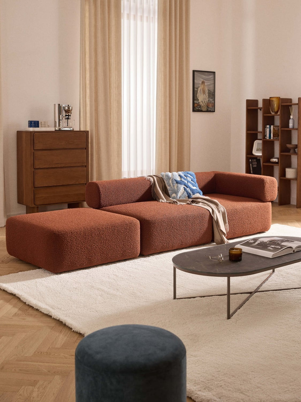 Anton Bouclé Sofa Ottoman — Brown