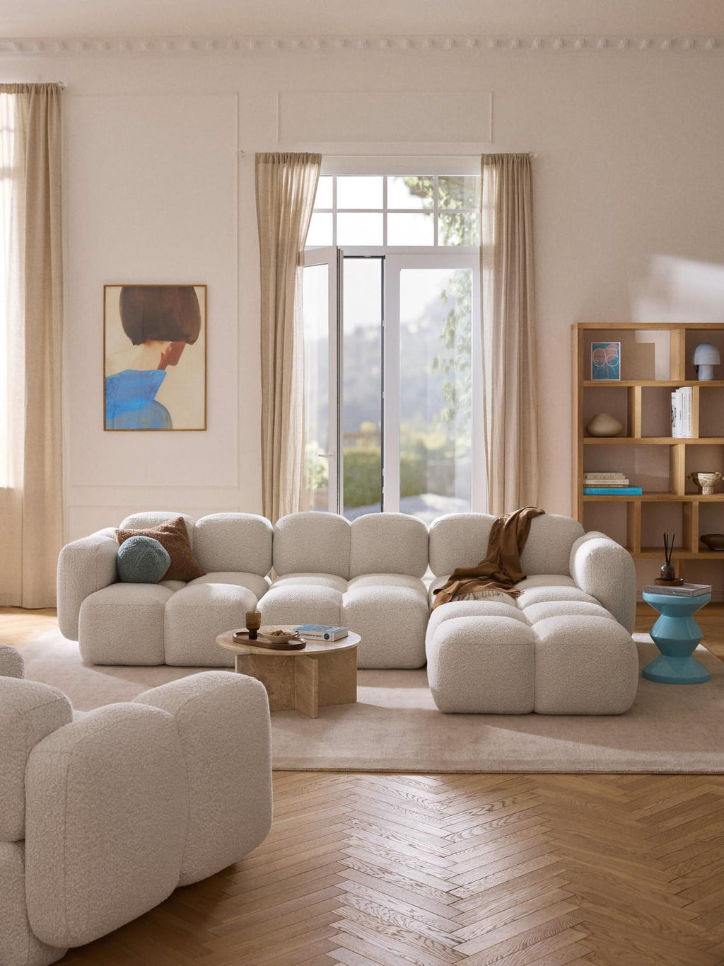 Tayla Modular Sofa (4-seater) in Bouclé with Ottoman (left/right) — Off-White